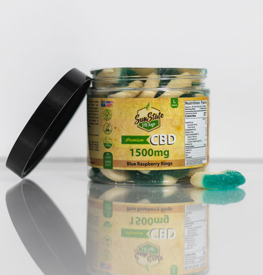 CBD GUMMY TRADITIONAL BLUE RASPBERRY RINGS 16OZ 1500MG