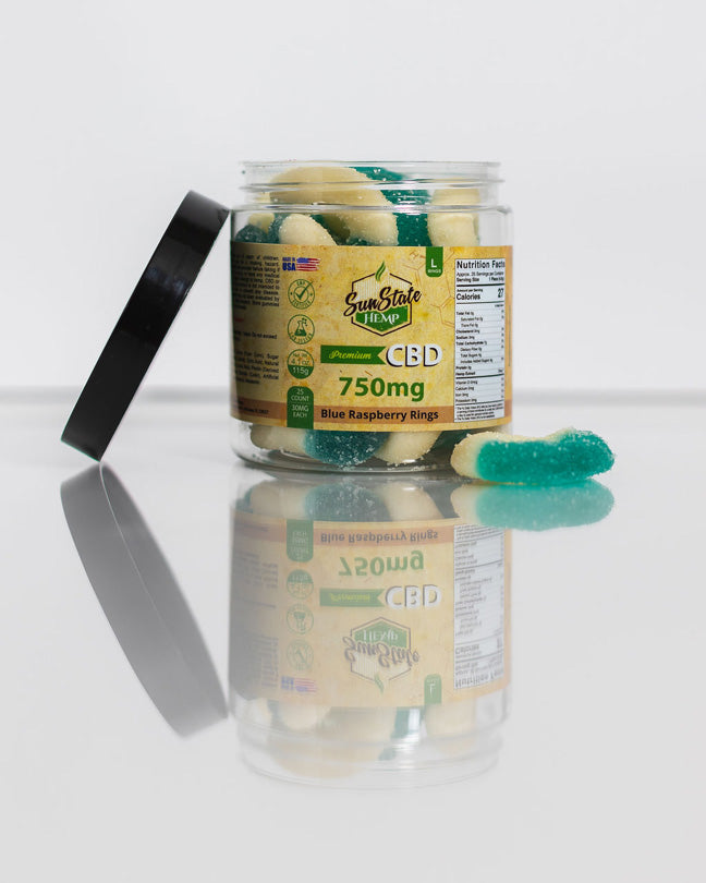CBD GUMMY TRADITIONAL BLUE RASPBERRY RINGS 8OZ 750MG