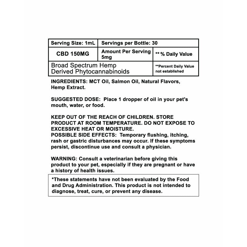 CBD BROAD SPECTRUM MCT OIL T-FREE PET TINCTURE FOR CATS SALMON 30ML