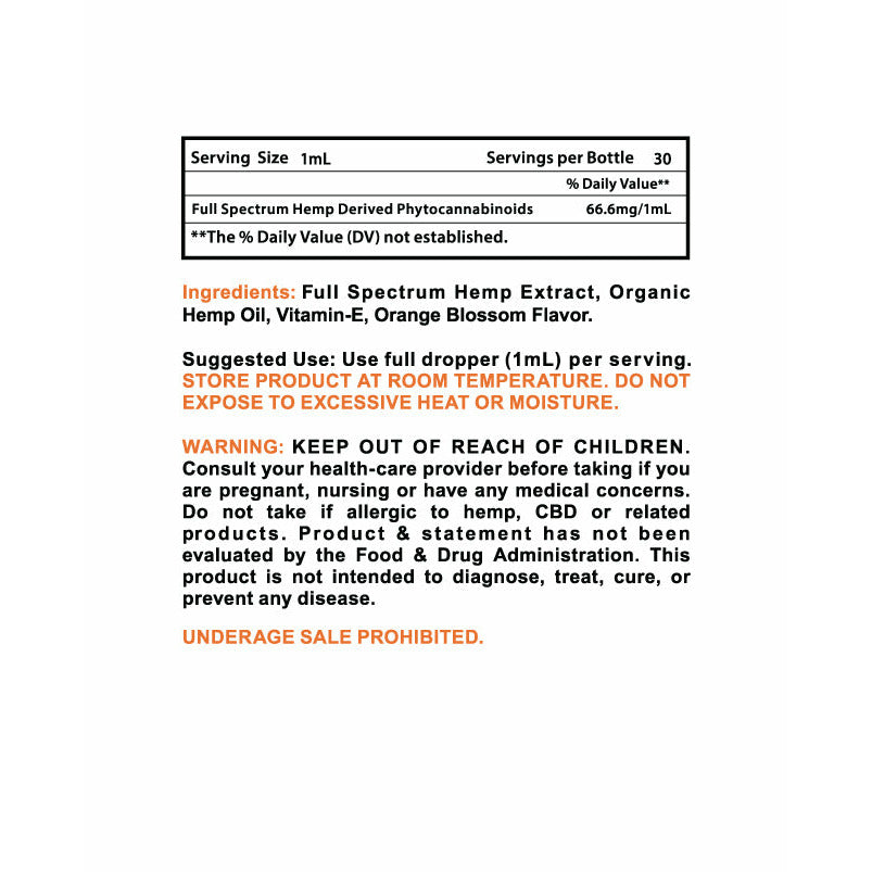 CBD FULL SPECTRUM HEMPSEED OIL TINCTURE ORANGE BLOSSOM 30ML